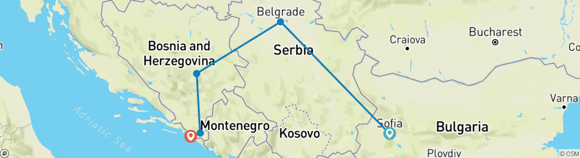Image d'une carte montrant l'itinéraire du circuit