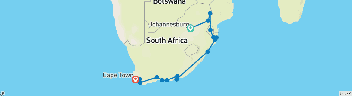 Karte mit der Reiseroute