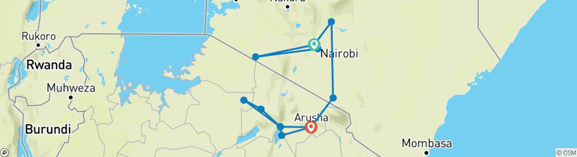 Image of a map showing the route of the tour