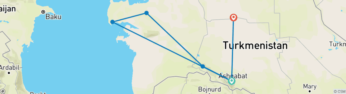 Image d'une carte montrant l'itinéraire du circuit