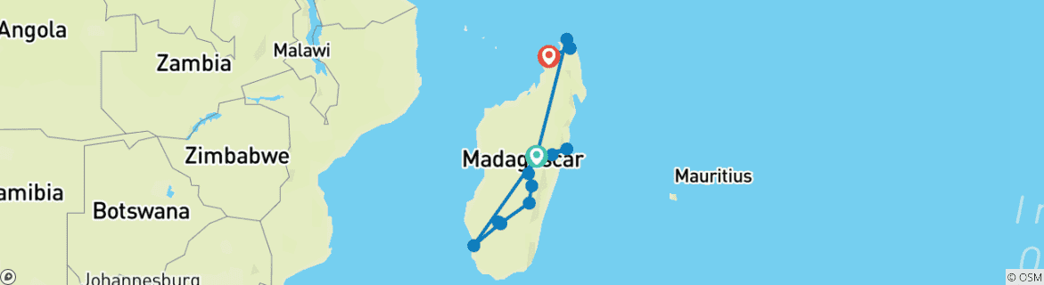 Image d'une carte montrant l'itinéraire du circuit