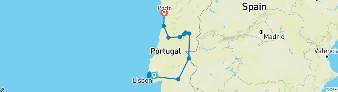 Image of a map showing the route of the tour