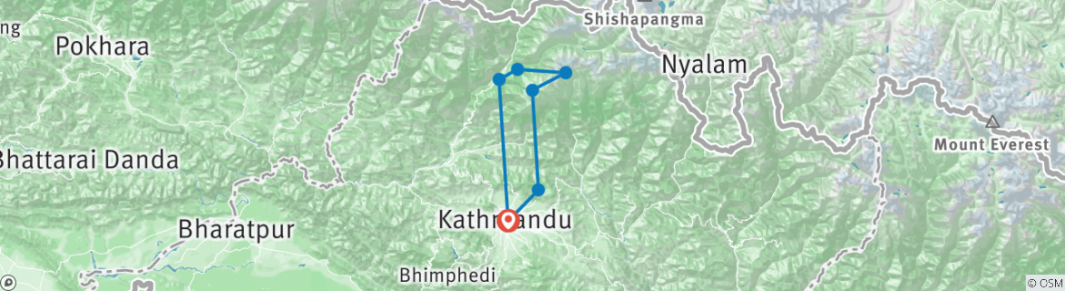 Image of a map showing the route of the tour
