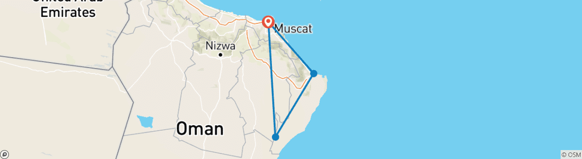 Carte du circuit Circuit familial privé de 3 jours à Oman, départ quotidien, guide et voiture exclusifs