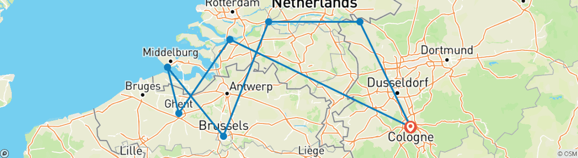 Image of a map showing the route of the tour