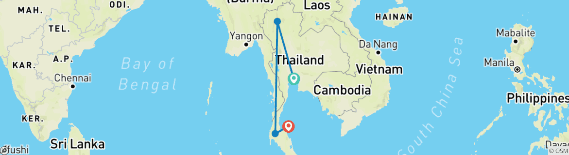 Image of a map showing the route of the tour