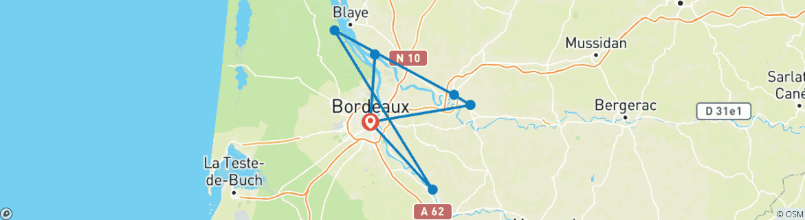 Image of a map showing the route of the tour