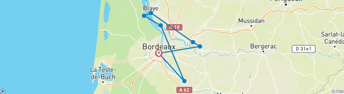 Image of a map showing the route of the tour