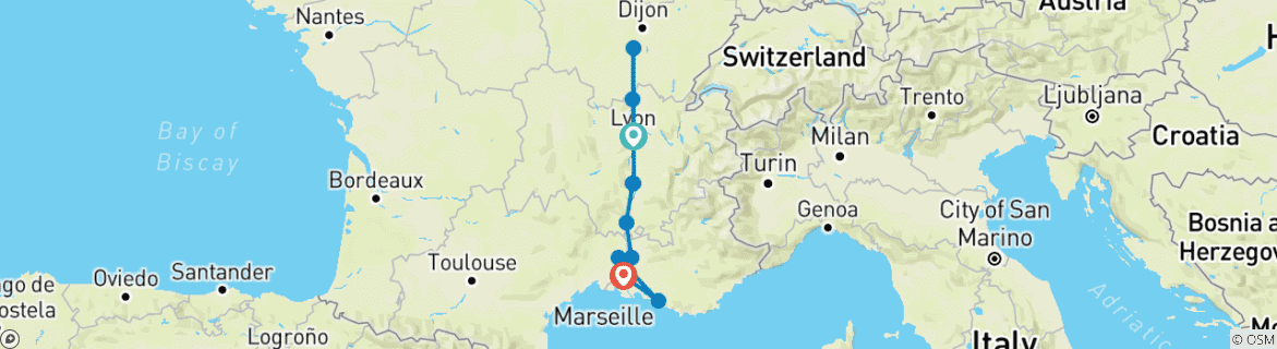 Image d'une carte montrant l'itinéraire du circuit