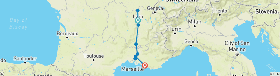 Image d'une carte montrant l'itinéraire du circuit