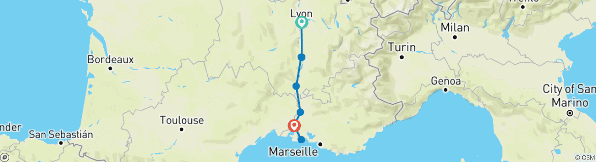 Image d'une carte montrant l'itinéraire du circuit