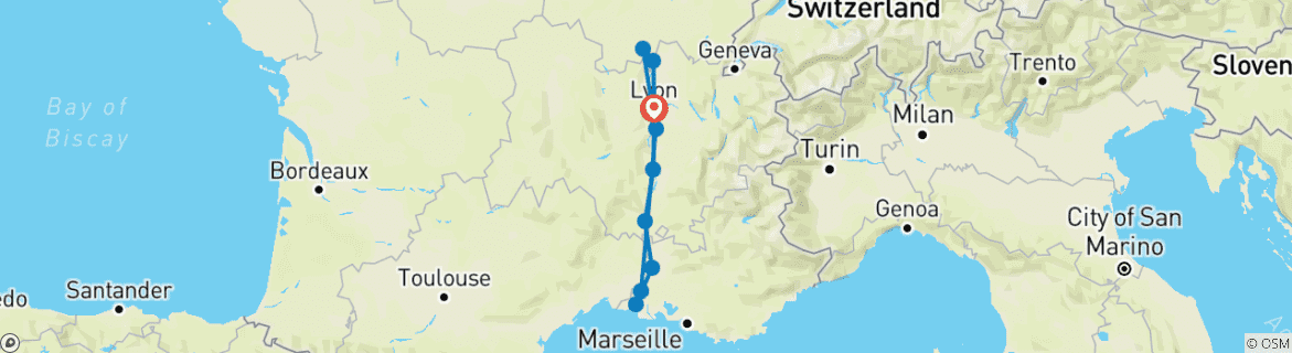 Image d'une carte montrant l'itinéraire du circuit