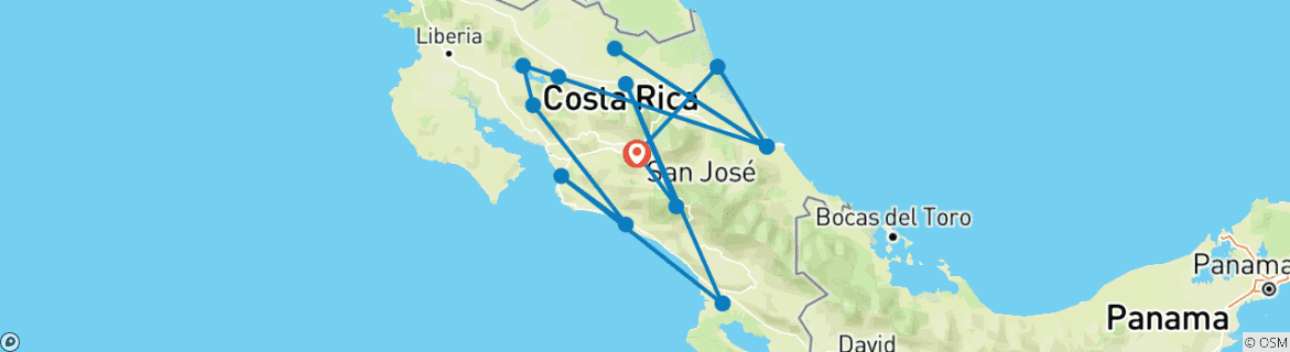 Image of a map showing the route of the tour