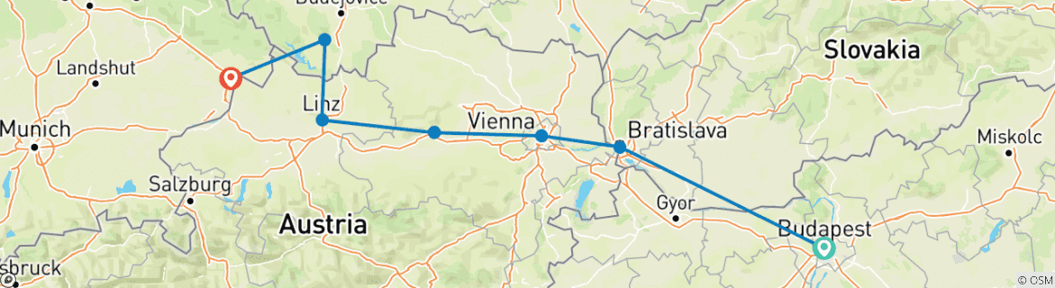 Image of a map showing the route of the tour
