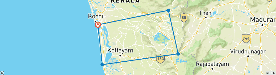 Image of a map showing the route of the tour