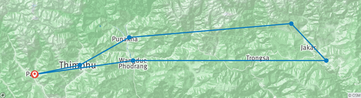 Image of a map showing the route of the tour