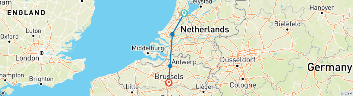 Image of a map showing the route of the tour