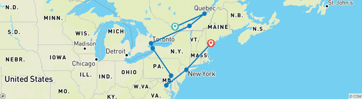 Karte mit der Reiseroute