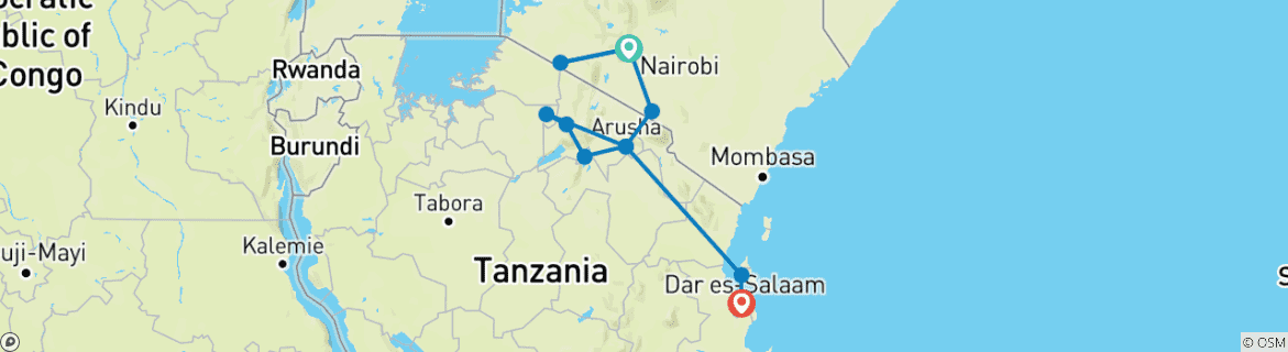 Image of a map showing the route of the tour