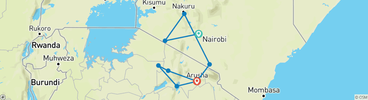 Image of a map showing the route of the tour