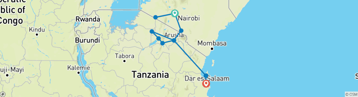 Image of a map showing the route of the tour