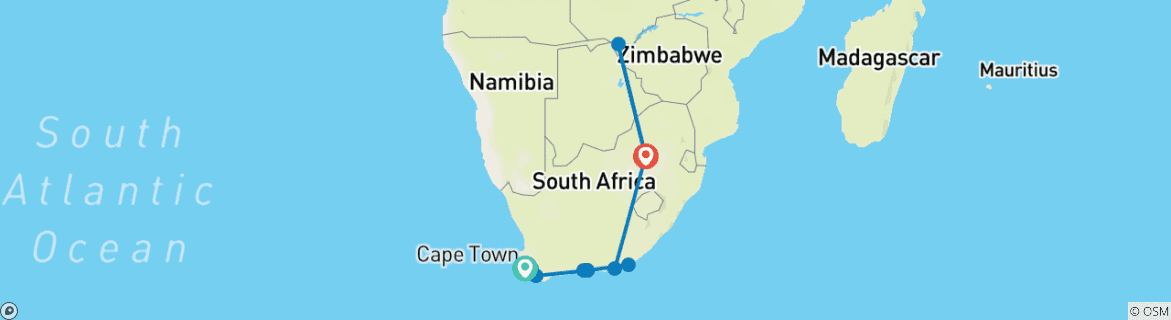 Image of a map showing the route of the tour