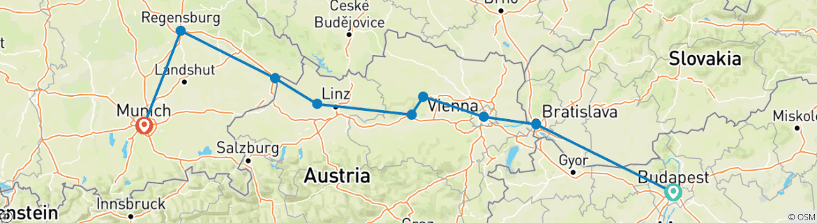 Image of a map showing the route of the tour
