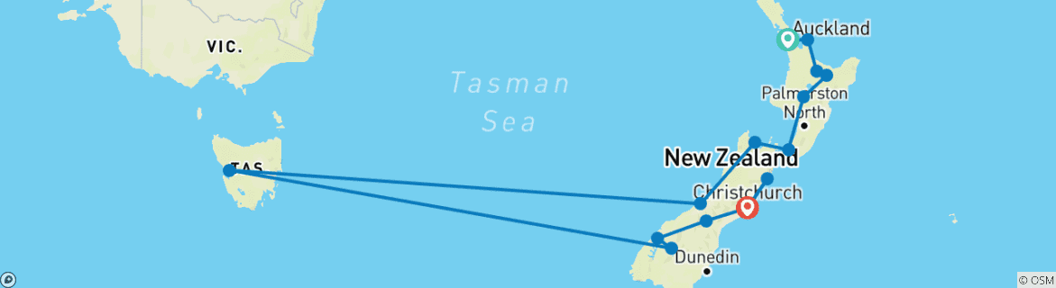 Image d'une carte montrant l'itinéraire du circuit