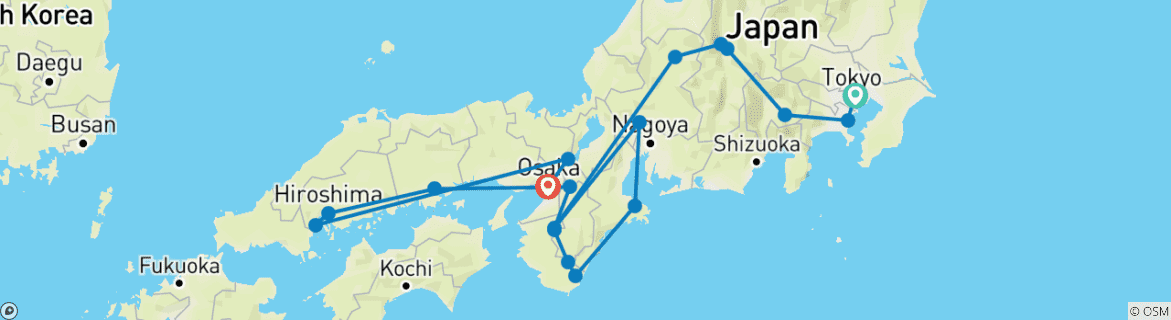 Image of a map showing the route of the tour