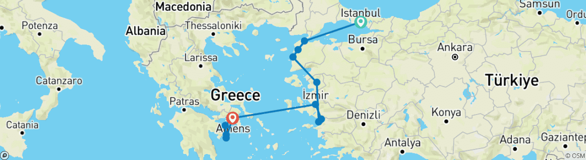 Karte mit der Reiseroute