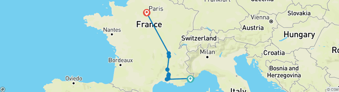 Image d'une carte montrant l'itinéraire du circuit