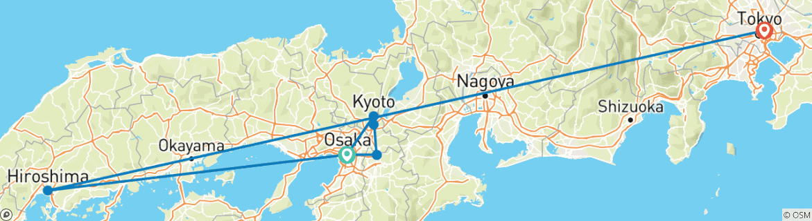 Image of a map showing the route of the tour