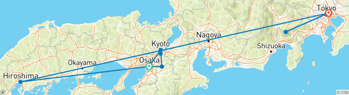 Image of a map showing the route of the tour