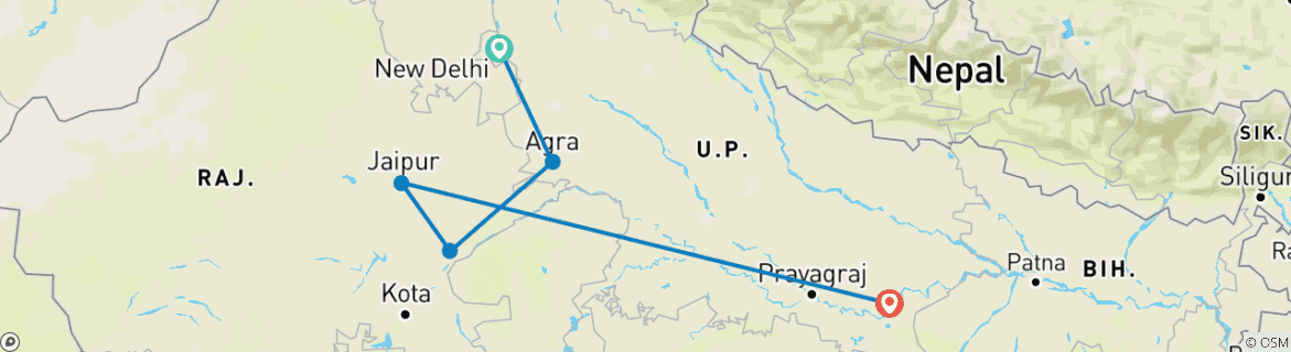 Image d'une carte montrant l'itinéraire du circuit