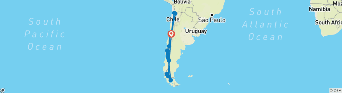 Image of a map showing the route of the tour