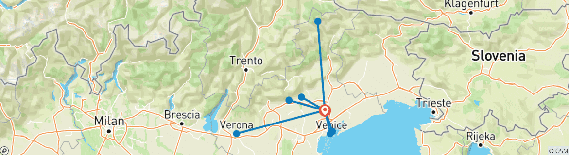 Image of a map showing the route of the tour