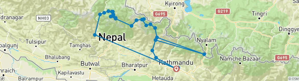 Image of a map showing the route of the tour