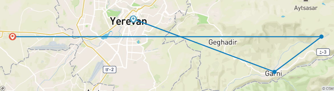 Image of a map showing the route of the tour