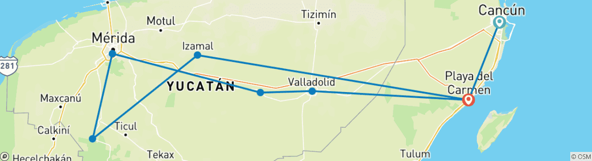 Image d'une carte montrant l'itinéraire du circuit