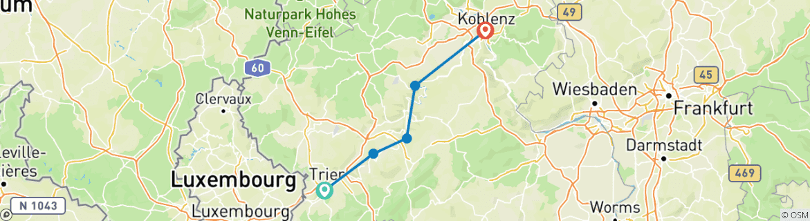 Image d'une carte montrant l'itinéraire du circuit