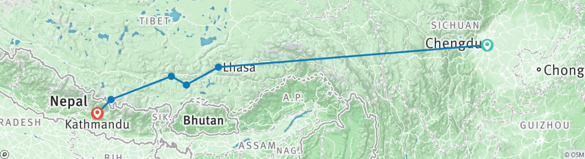 Image of a map showing the route of the tour