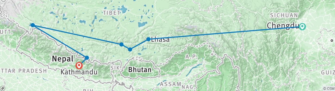 Image of a map showing the route of the tour