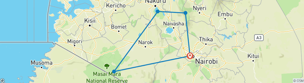 Image d'une carte montrant l'itinéraire du circuit