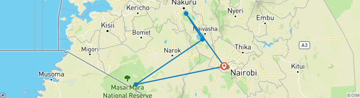 Image of a map showing the route of the tour