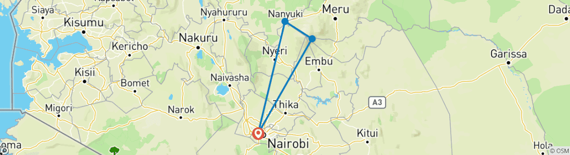 Image of a map showing the route of the tour