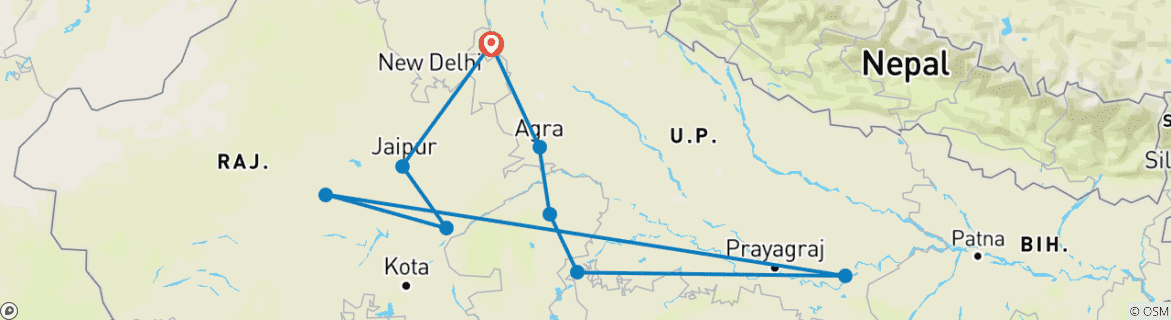 Image d'une carte montrant l'itinéraire du circuit