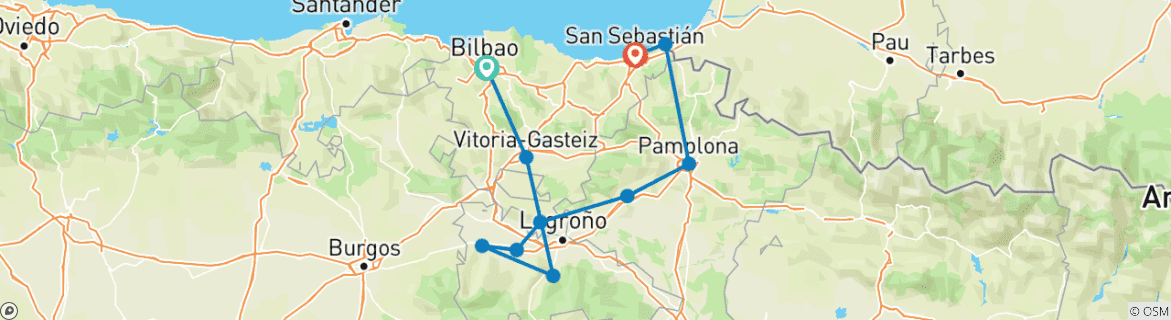 Image d'une carte montrant l'itinéraire du circuit