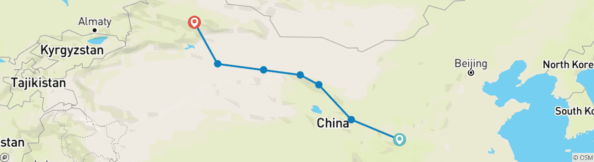 Image of a map showing the route of the tour