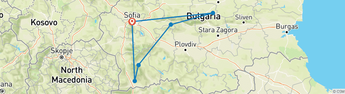 Image of a map showing the route of the tour