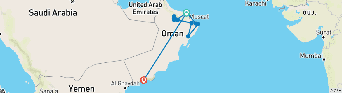 Image of a map showing the route of the tour